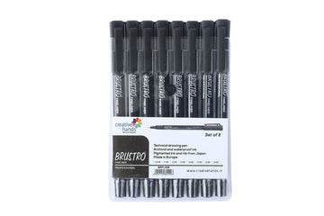 Brustro Professional Pigment Based Fineliner - Set of 8 (Black)