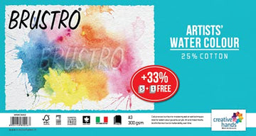 Brustro Artists Watercolour Paper, 300 GSM, A4-25% Cotton, Cold Pressed, 9 + 3 Sheets Free