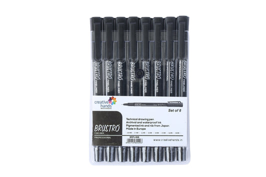 Brustro Professional Pigment Based Fineliner - Set of 8 (Black)