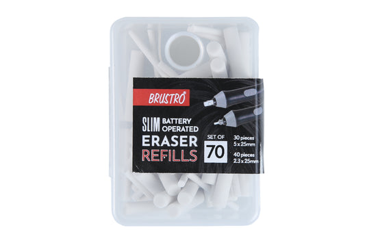 Brustro Slim Battery Operated Eraser Refills - 30 Pieces of 5x25mm & 40 Pieces of 2.3x25mm (Total 70 Pieces)